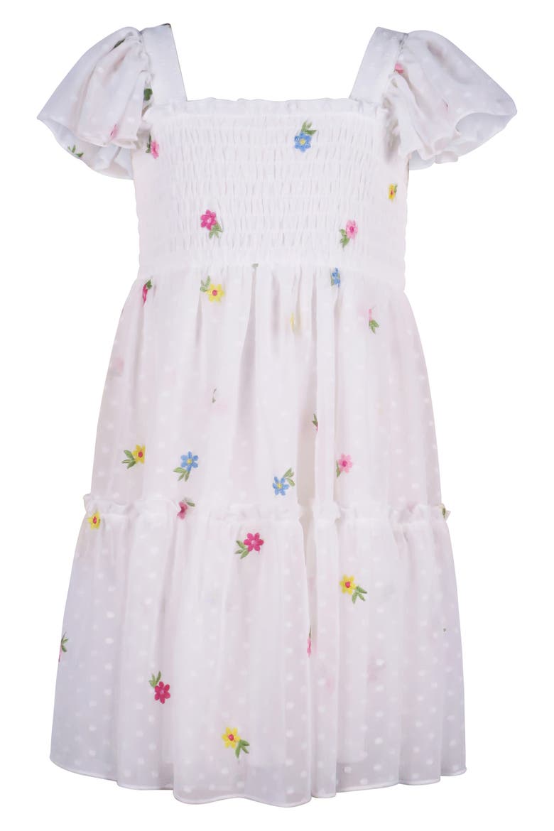 Kids' Floral Embroidered Swiss Dot Dress, Main, color, IVORY/MULT