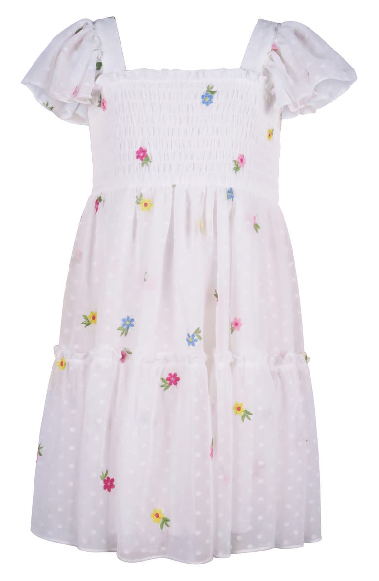 Zunie Kids' Floral Embroidered Swiss Dot Dress, Main, color, Ivory/Mult