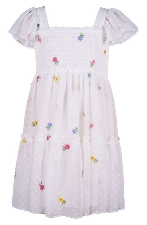 Kids' Floral Embroidered Swiss Dot Dress (Little Kid)