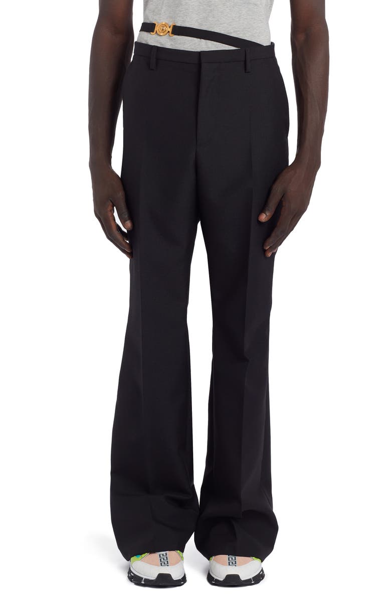 Versace Biggie Medusa Harness Wool & Mohair Flared Pants, Main, color, 