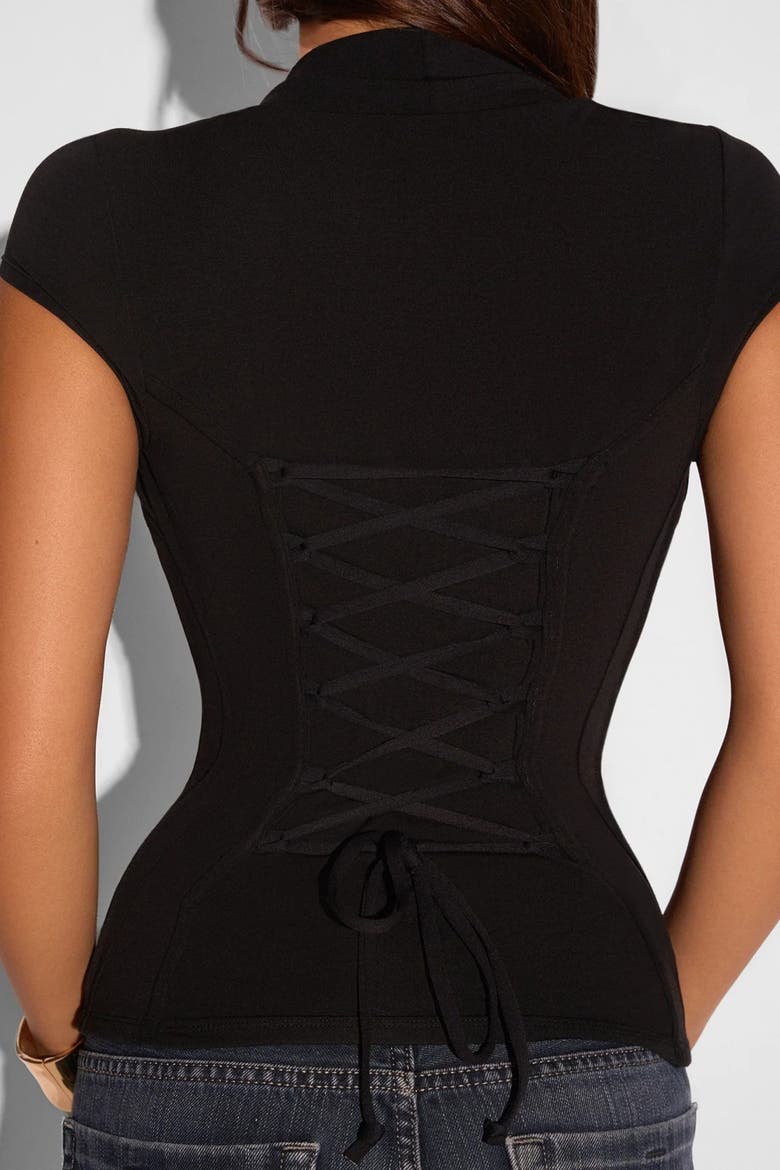 Mega Sculpting Ruched Short Sleeve Top, Alternate, color, Black