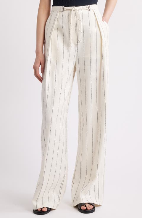 Tiana Tie Waist Pinstripe Linen Blend Pants