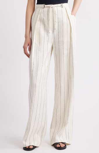 BOSS Tiana Tie Waist Pinstripe Linen Blend Pants