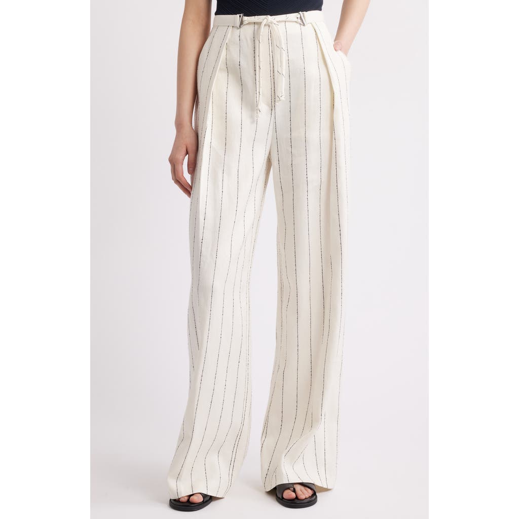 Hugo Boss Womens Open Miscellaneous Pinstriped Wide-leg High-rise Stretch Linen-blend Trousers