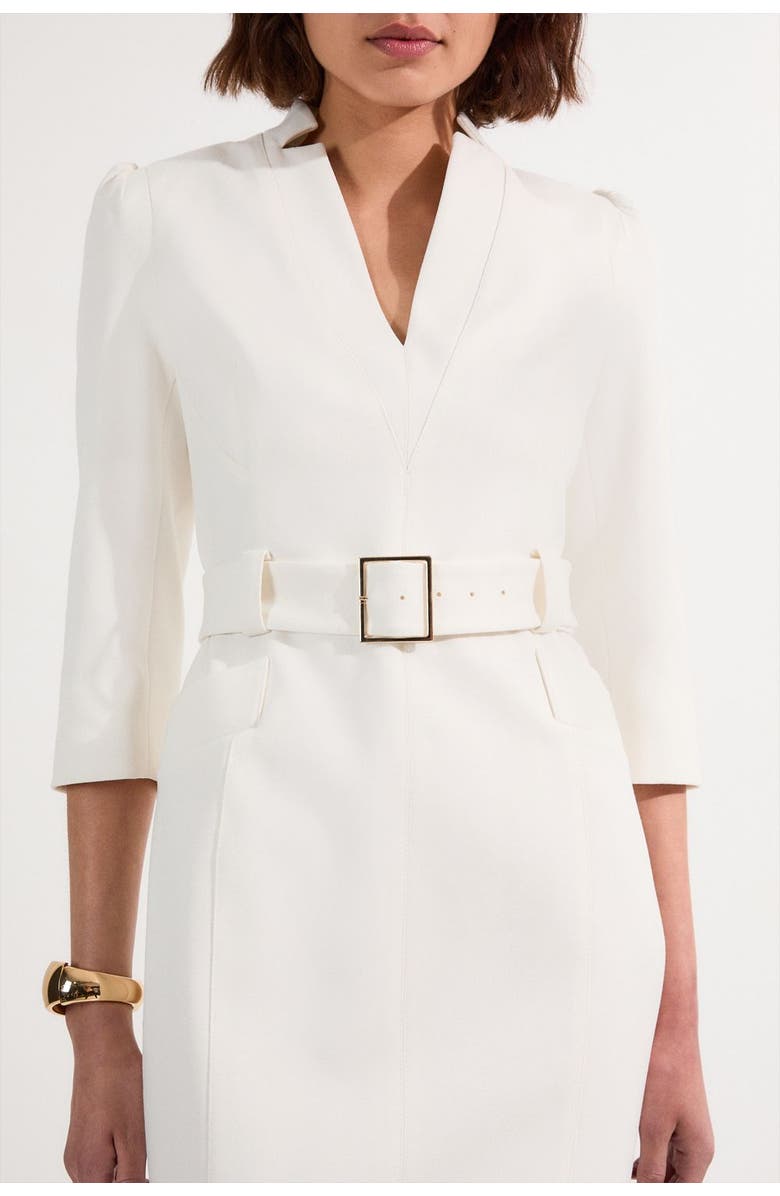 Karen Millen 3/4 Sleeve Belted Midi Dress, Alternate, color, Ivory