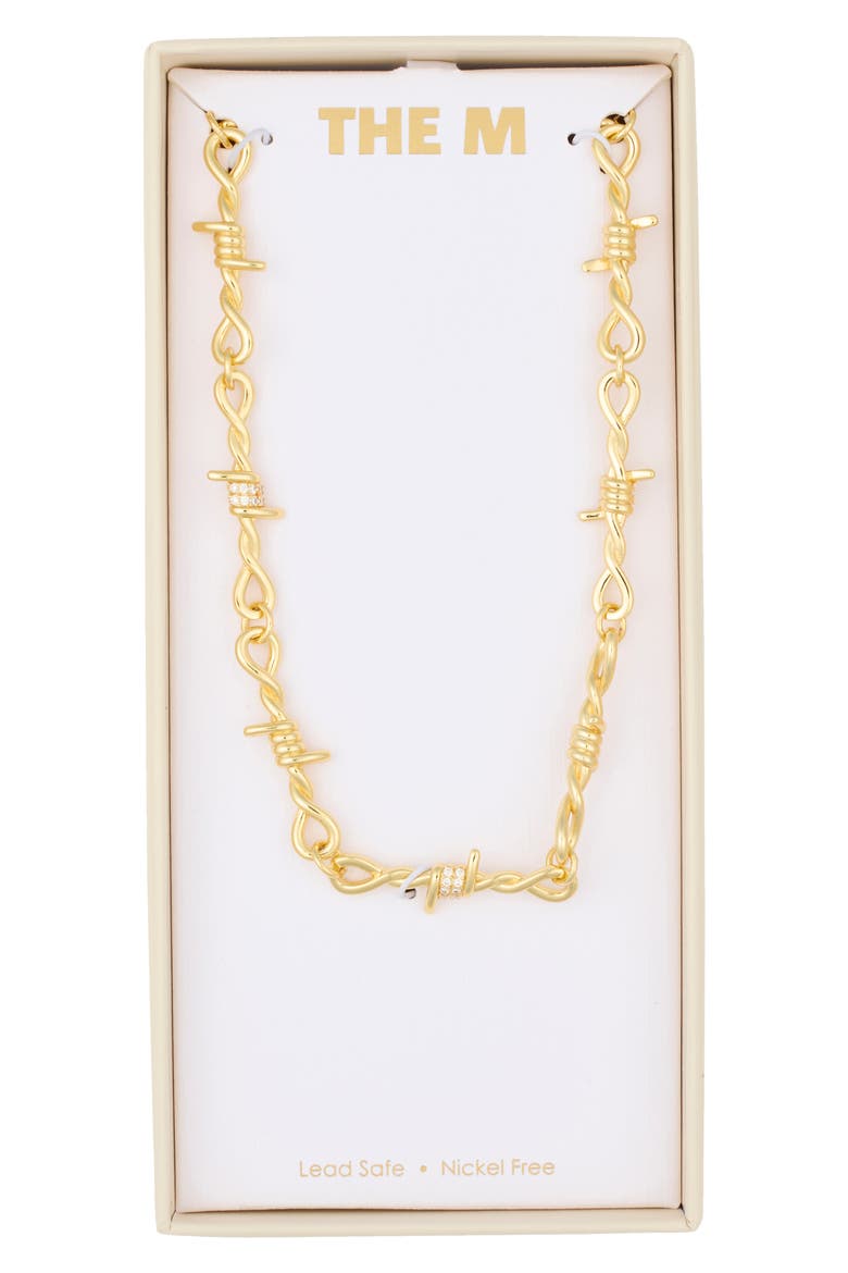 Bold Cubic Zirconia Barbwire Necklace, Main, color, GOLD