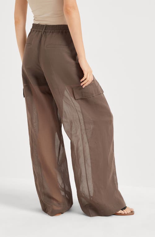 Brunello Cucinelli Cotton Organza Track Trousers In Chocolate