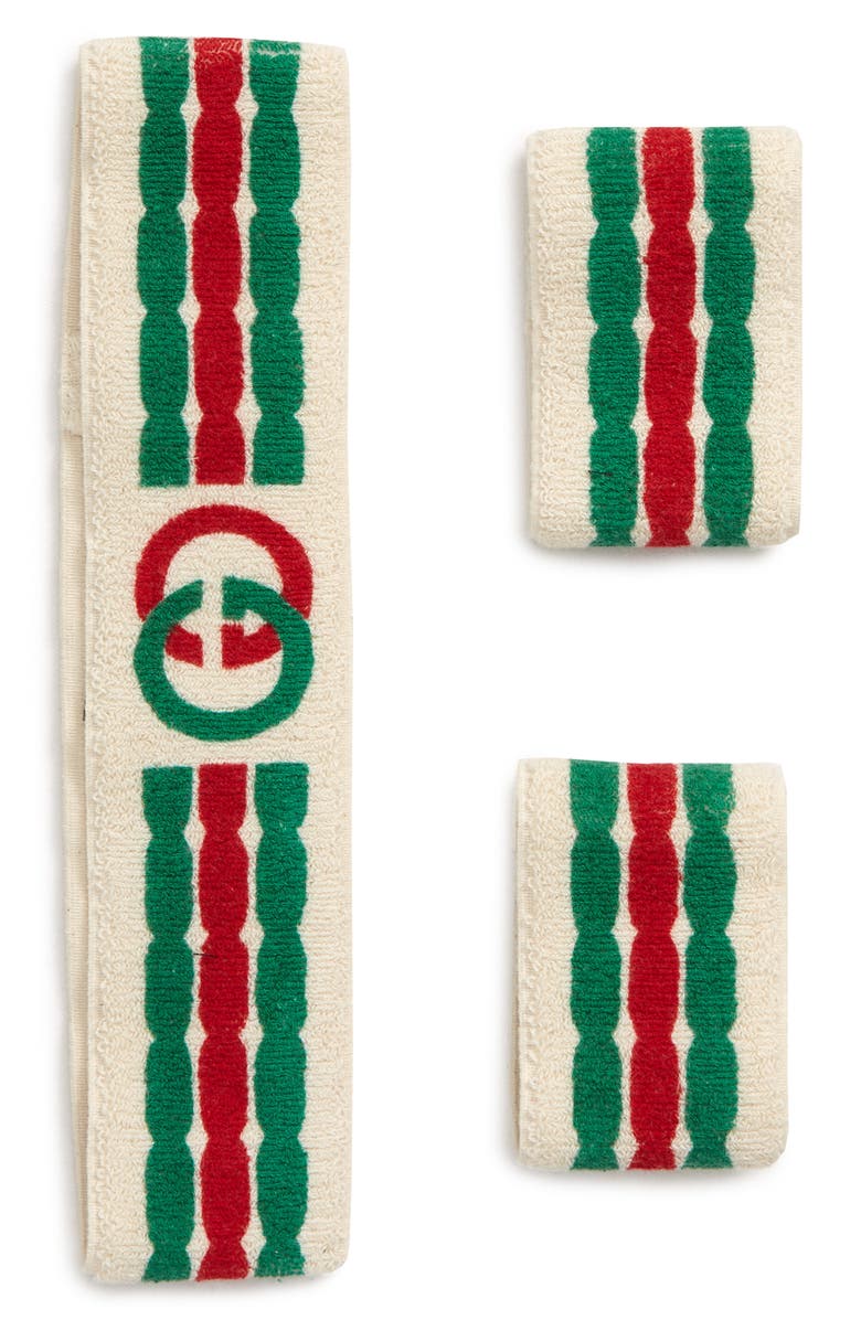 Gucci Interlocking-G Stripe Sweatband & Wrist Bands, Main, color, 