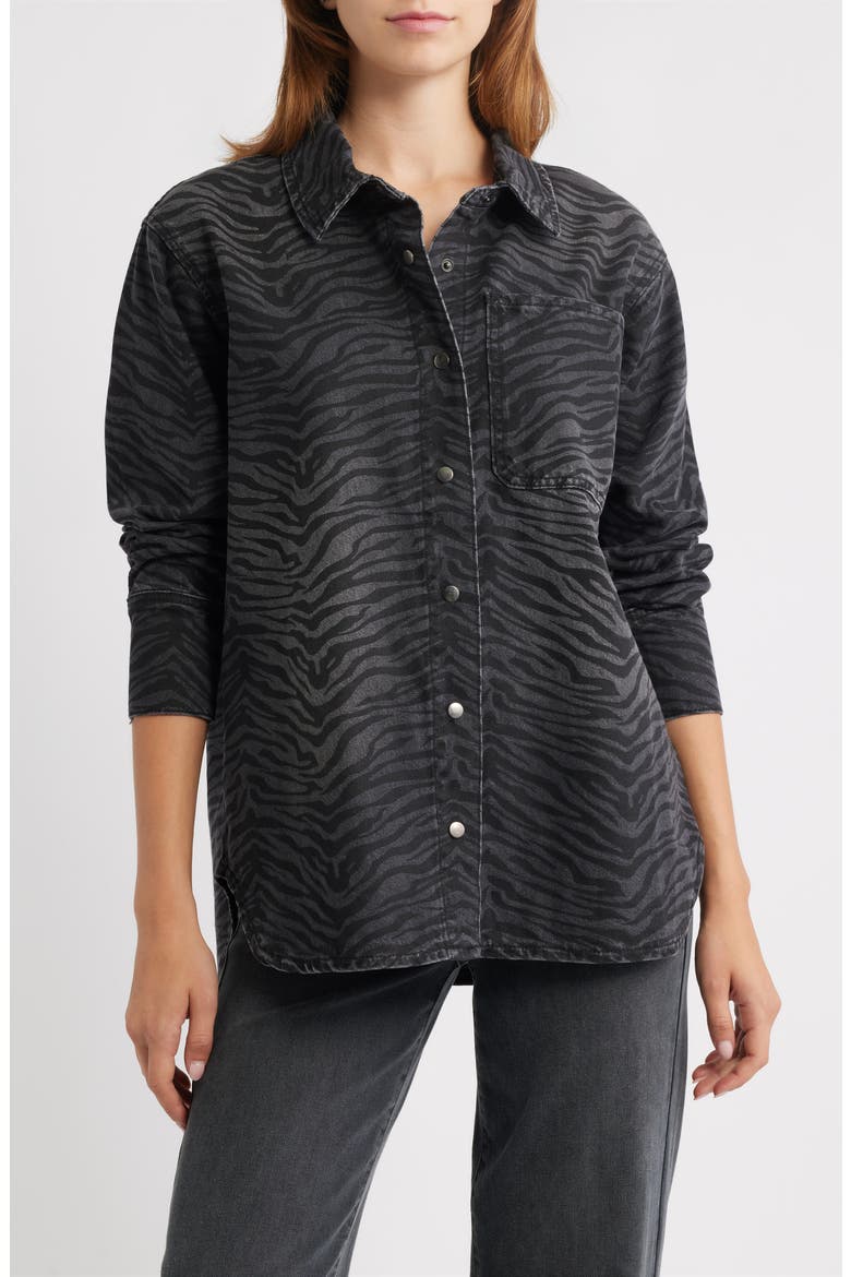 Ainhoanon Zebra Print Denim Shacket, Main, color, ZEBRA BLACK WASH