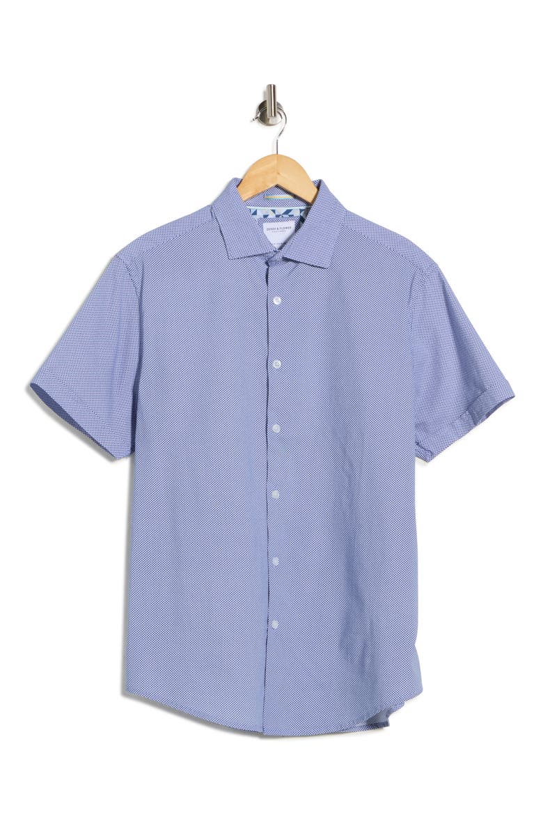 Dot Short Sleeve Button-Up Shirt, Alternate, color, BLUE