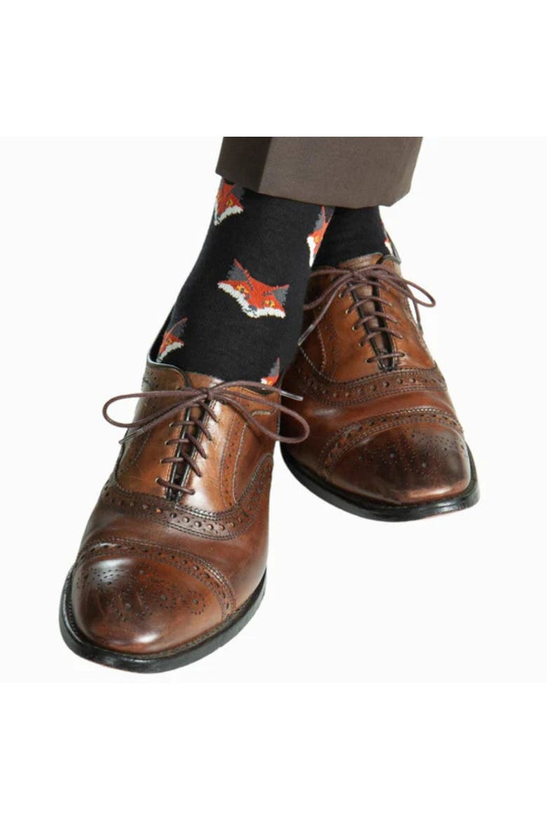 What Did The Fox Say Mid-Calf Mercerized Cotton Novelty Socks, Alternate, color, Black