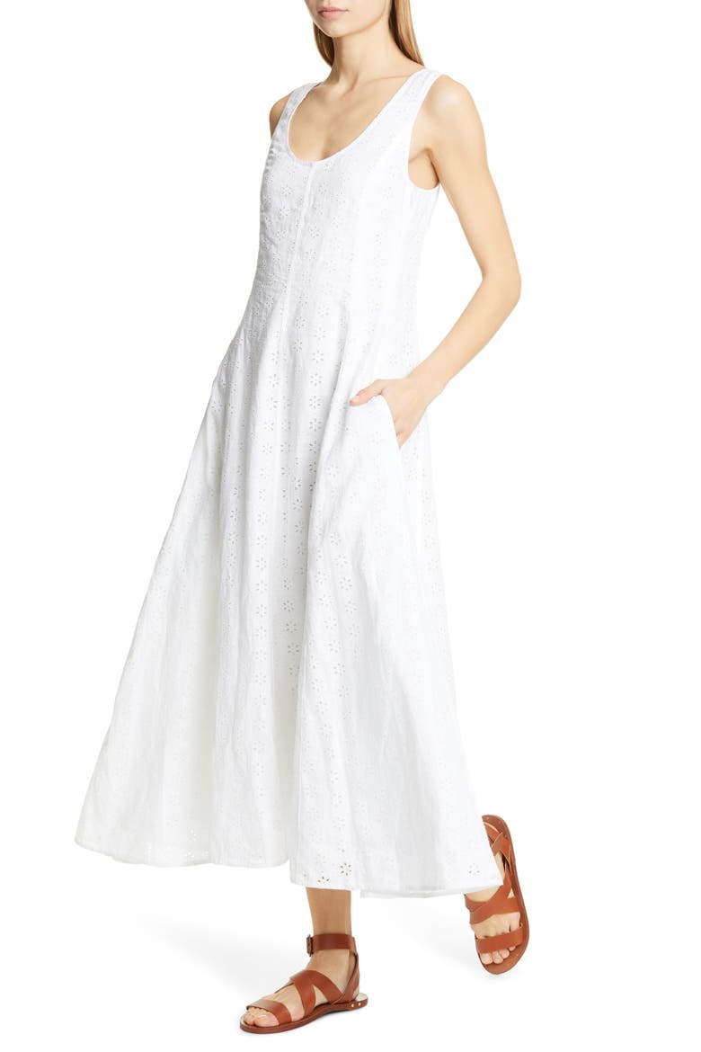 Eyelet Linen Maxi Dress, Alternate, color, WHITE