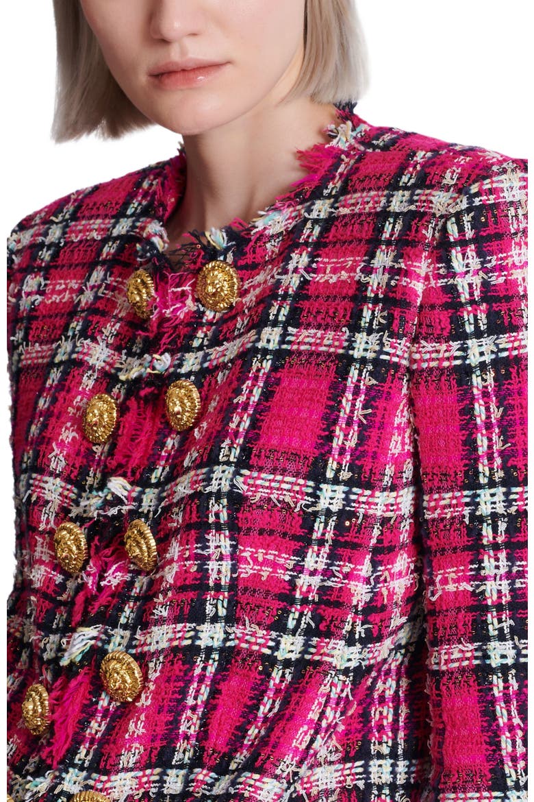 Cropped jacket in glitter plaid tweed, Alternate, color, pink