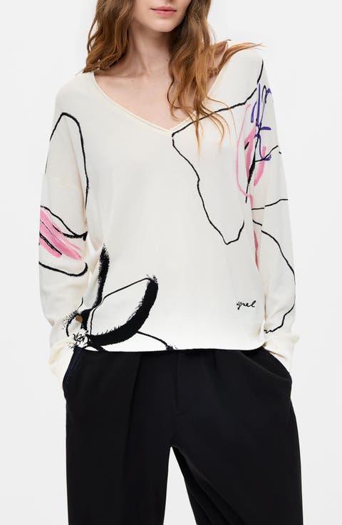 Floral V-Neck Sweater