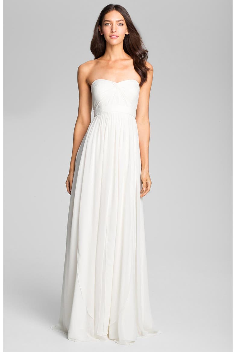 Monarch Sweetheart Neckline Layered Chiffon Gown, Main, color, WINTER WHITE