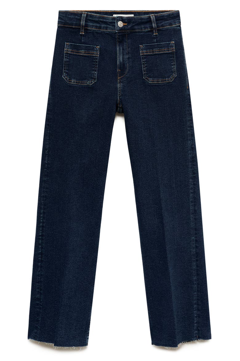 Alex Raw Hem Patch Pocket Crop Flare Jeans, Alternate, color, DARK BLUE