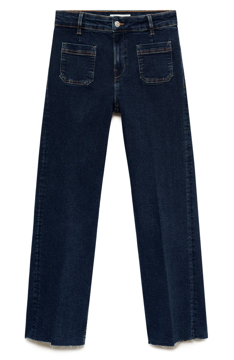 MANGO Alex Raw Hem Patch Pocket Crop Flare Jeans, Alternate, color, Dark Blue