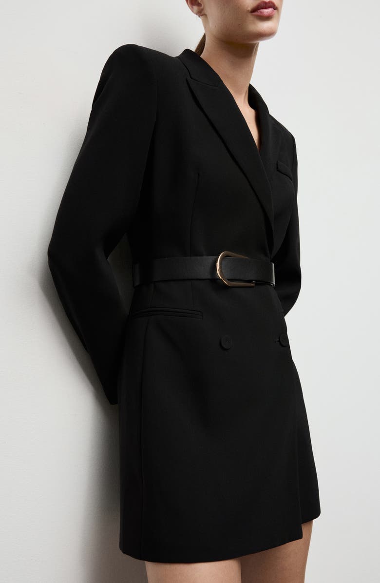 MANGO Belted Long Sleeve Blazer Dress, Alternate, color, Black