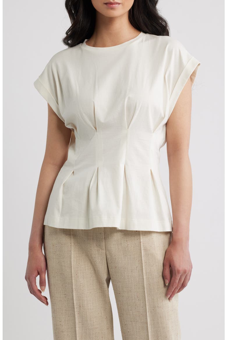 Evinata Pleated Peplum Top, Main, color, SOFT CREAM