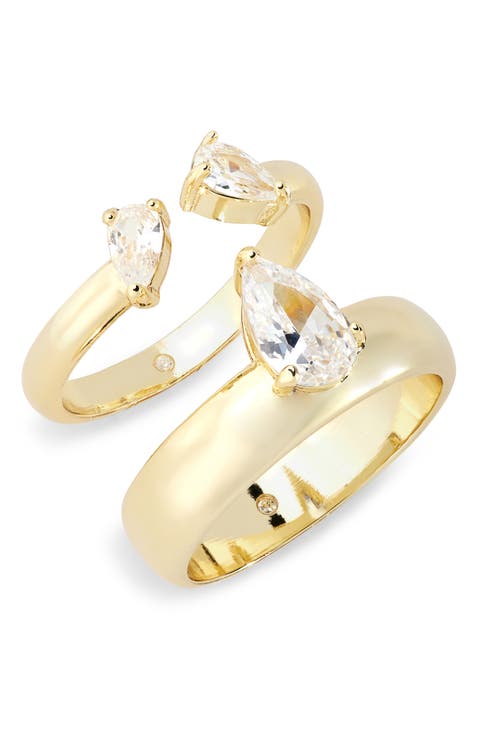 Teardrop CZ Engagement Ring Set