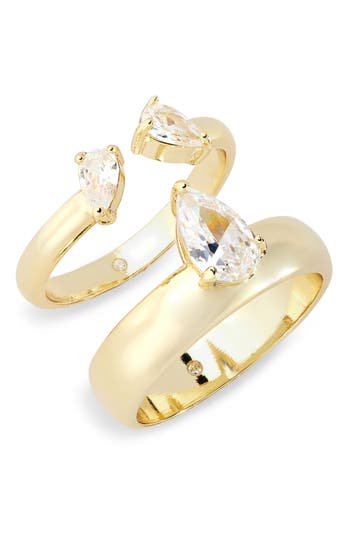 Covet Teardrop Cz Engagement Ring Set In Clear/gold