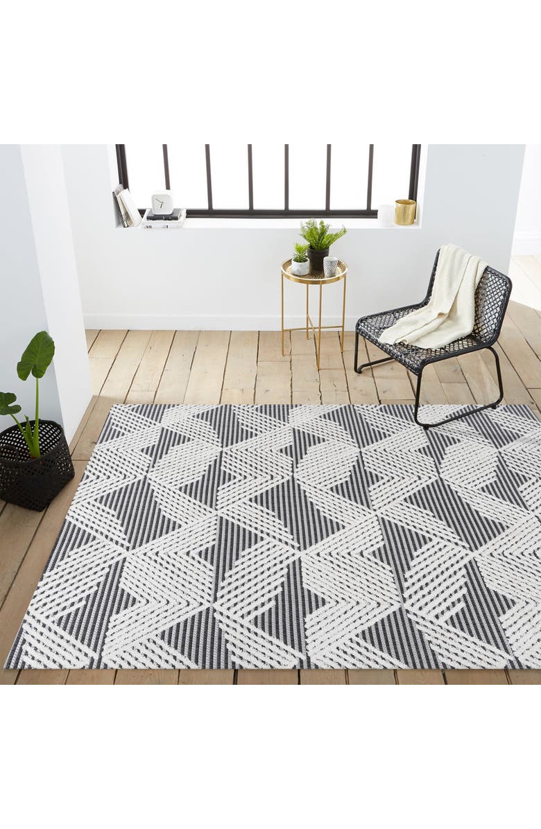 JONATHAN Y Jazz High-Low Pile Art Deco Geometric Indoor/Outdoor Area Rug, Alternate, color, Black/Ivory