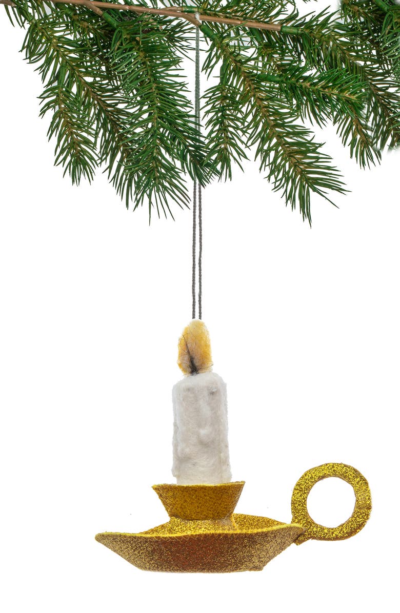 Silk Road Bazaar Candle Felted Wool Ornament, Main, color, White