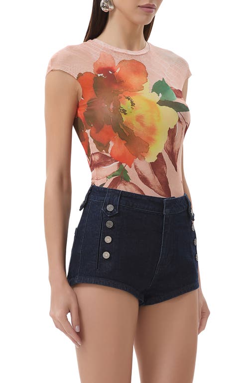 Afrm Nina Print Cap Sleeve Mesh Top