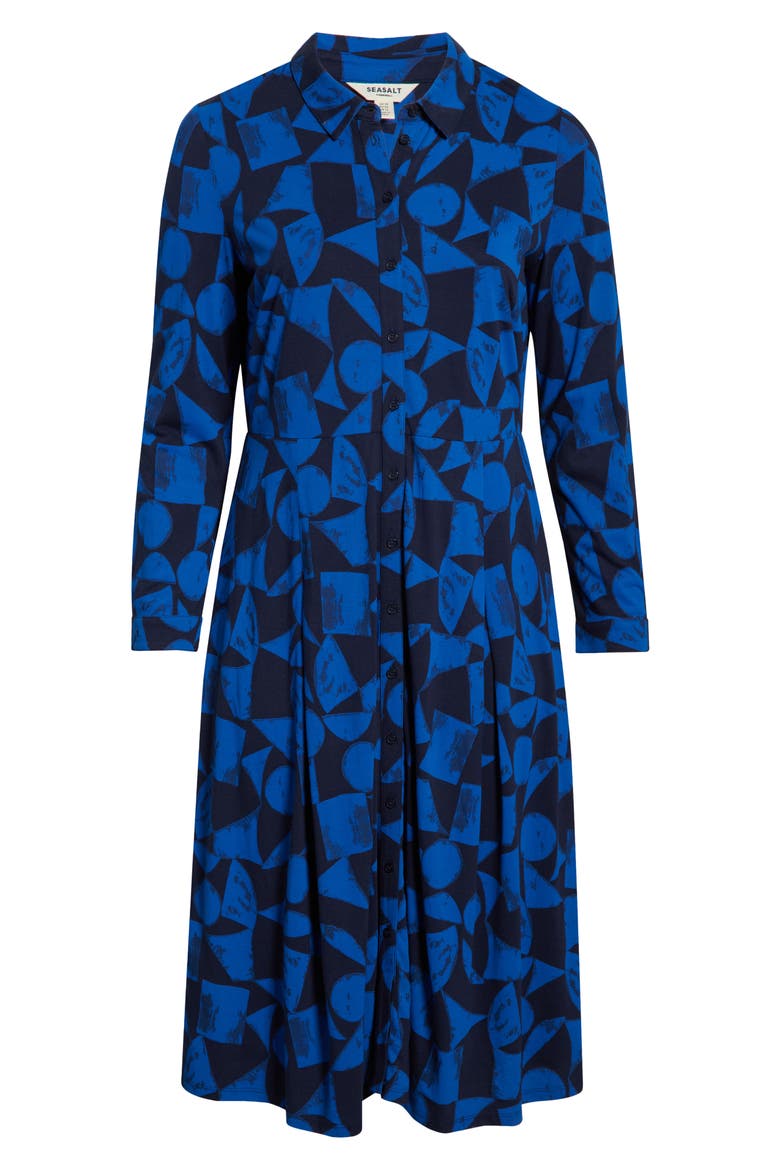 Coastline Print Long Sleeve Organic Cotton Blend Shirtdress, Alternate, color, GEO TUMBLE MARITIME