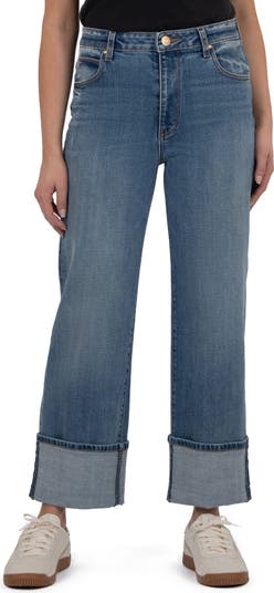 Sienna High Waist Cuffed Hem Wide Leg Jeans