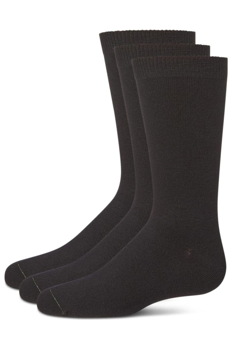 Boys' 3 Pair Pack Flat Cellulose Blend Crew Socks, Main, color, Black