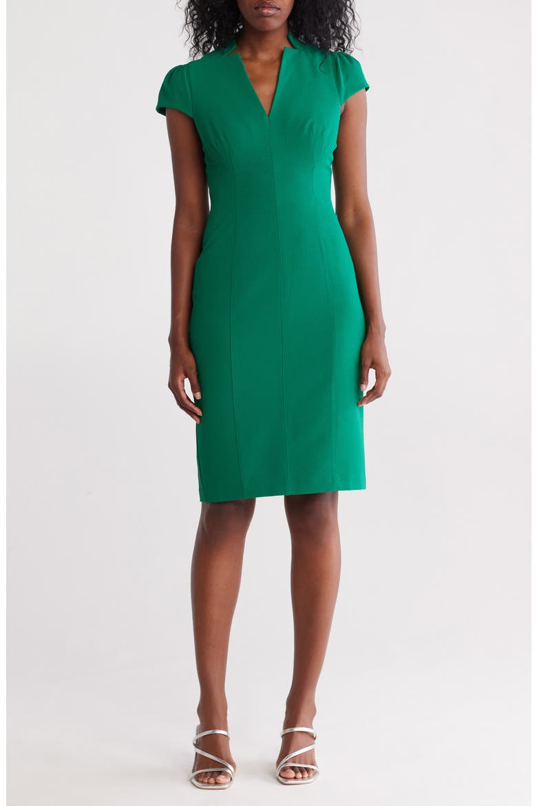 Signature Stretch Crepe Sheath Dress, Main, color, GREEN