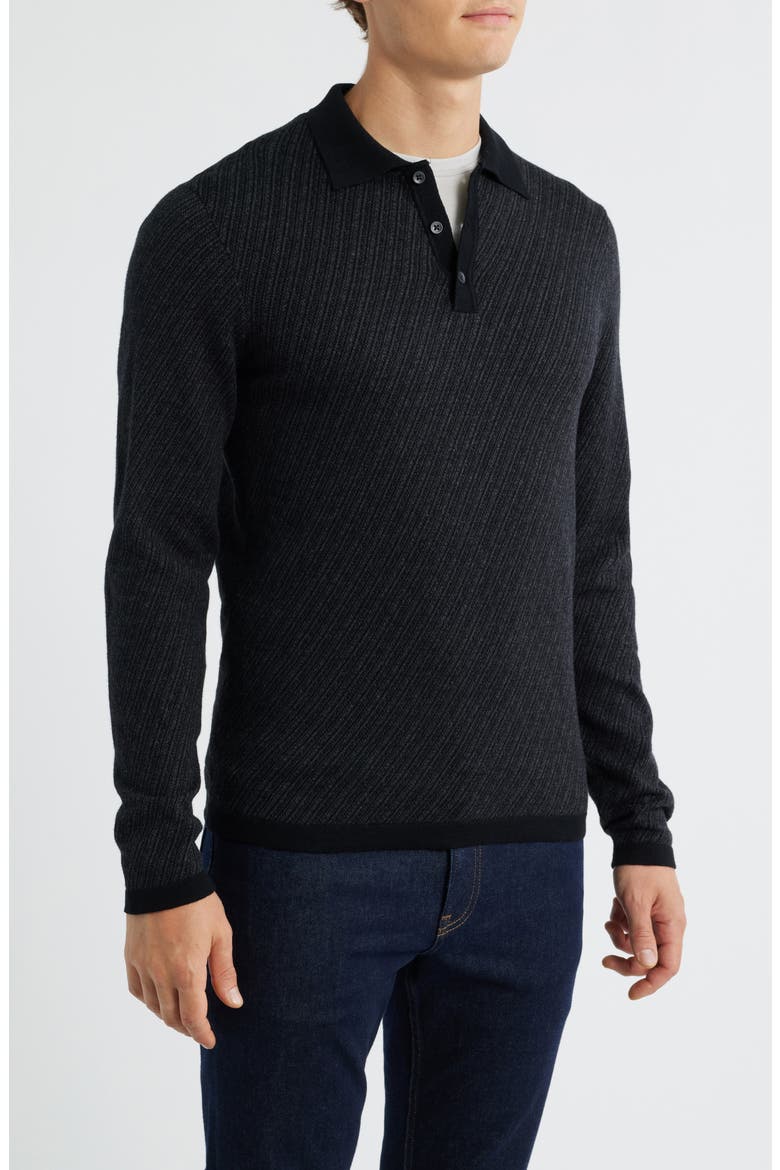 Borja Cotton & Cashmere Long Sleeve Polo, Alternate, color, BLACK