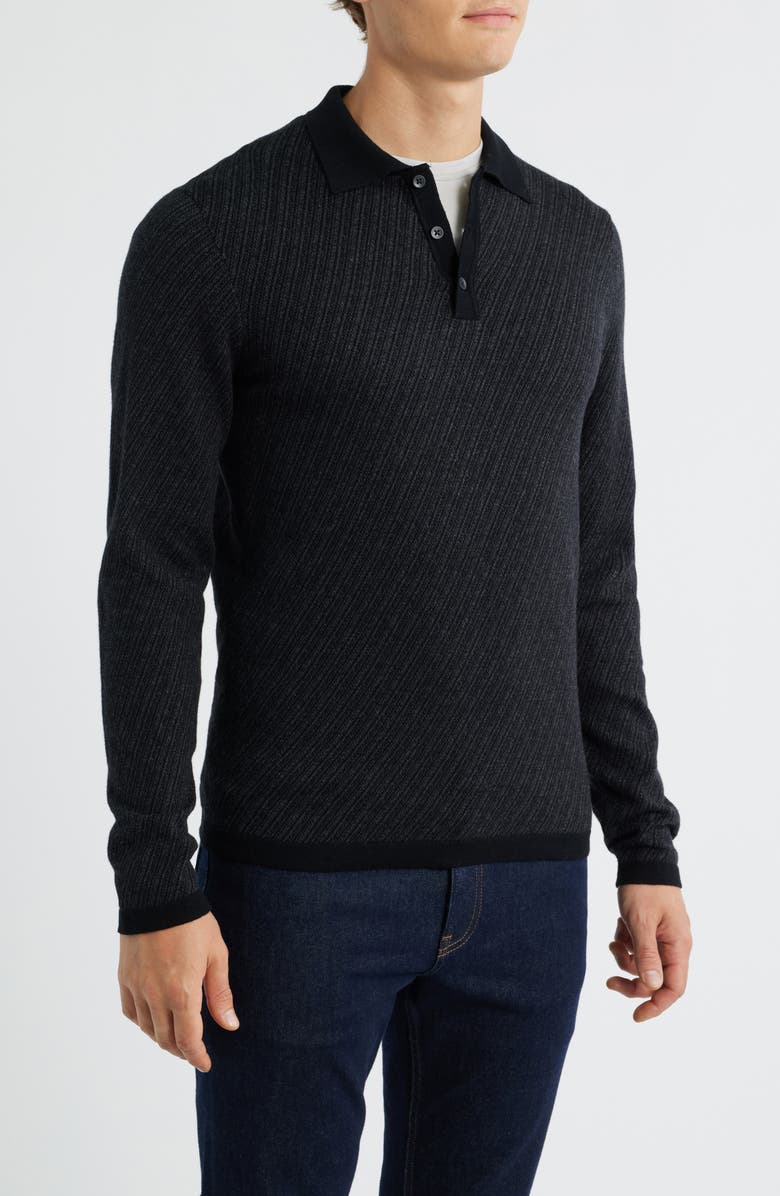 Robert Barakett Borja Cotton & Cashmere Long Sleeve Polo, Alternate, color, Black