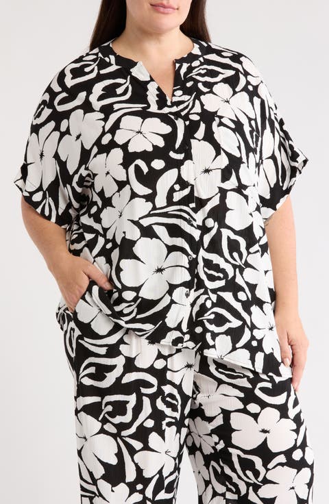 Elbow Sleeve Button-Up Shirt (Plus)