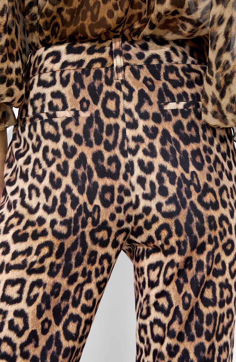 Alice + Olivia Remi Leopard Satin Crepe Bootcut Pants, Alternate, color, 
