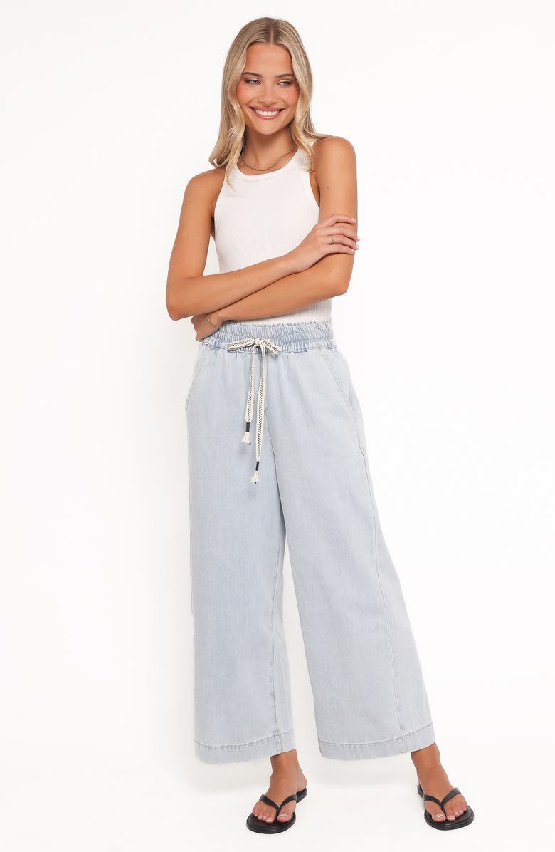 Petal & Pup Jenni Drawstring Wide Leg Denim Pants, Alternate, color, Light Wash