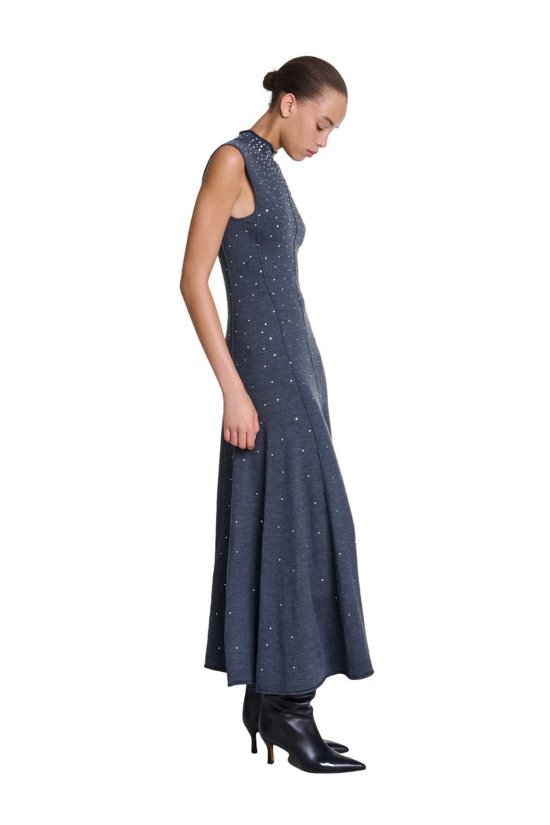 Knit maxi dress with rhinestones, Alternate, color, Grey