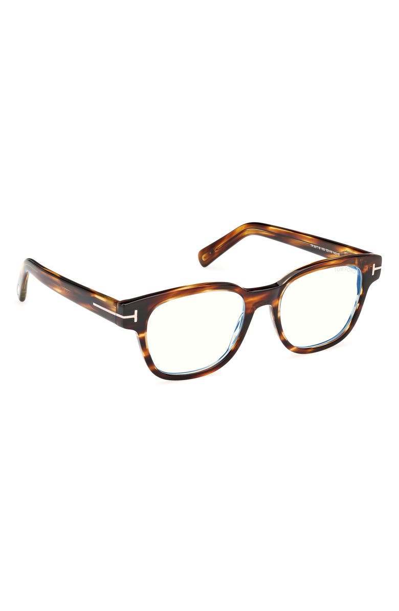 TOM FORD 50mm Square Blue Light Blocking Glasses, Alternate, color, Striped Brown / Light Havana