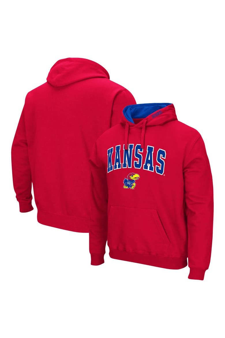 Men's Colosseum Red Kansas Jayhawks Arch & Logo 3.0 Pullover Hoodie, Main, color, Red