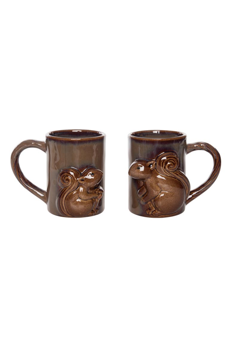 Stoneware Brown Harvest Squirrel Mug Set of 2 for Fall, Main, color, Brown
