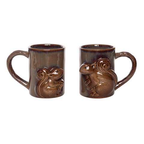 Stoneware Brown Harvest Squirrel Mug Set of 2 for Fall