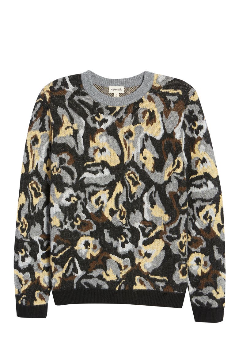Long Sleeve Floral Graphic Sweater, Alternate, color, BLACK- GREEN FLORAL