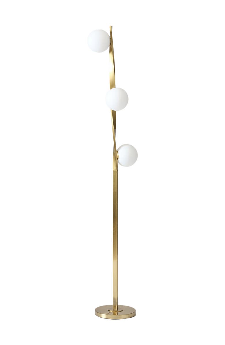Brightech Nola 60" Dimmable LED Twisted Modern Floor Lamp with Glazed Glass Globes, Main, color, Antique Brass