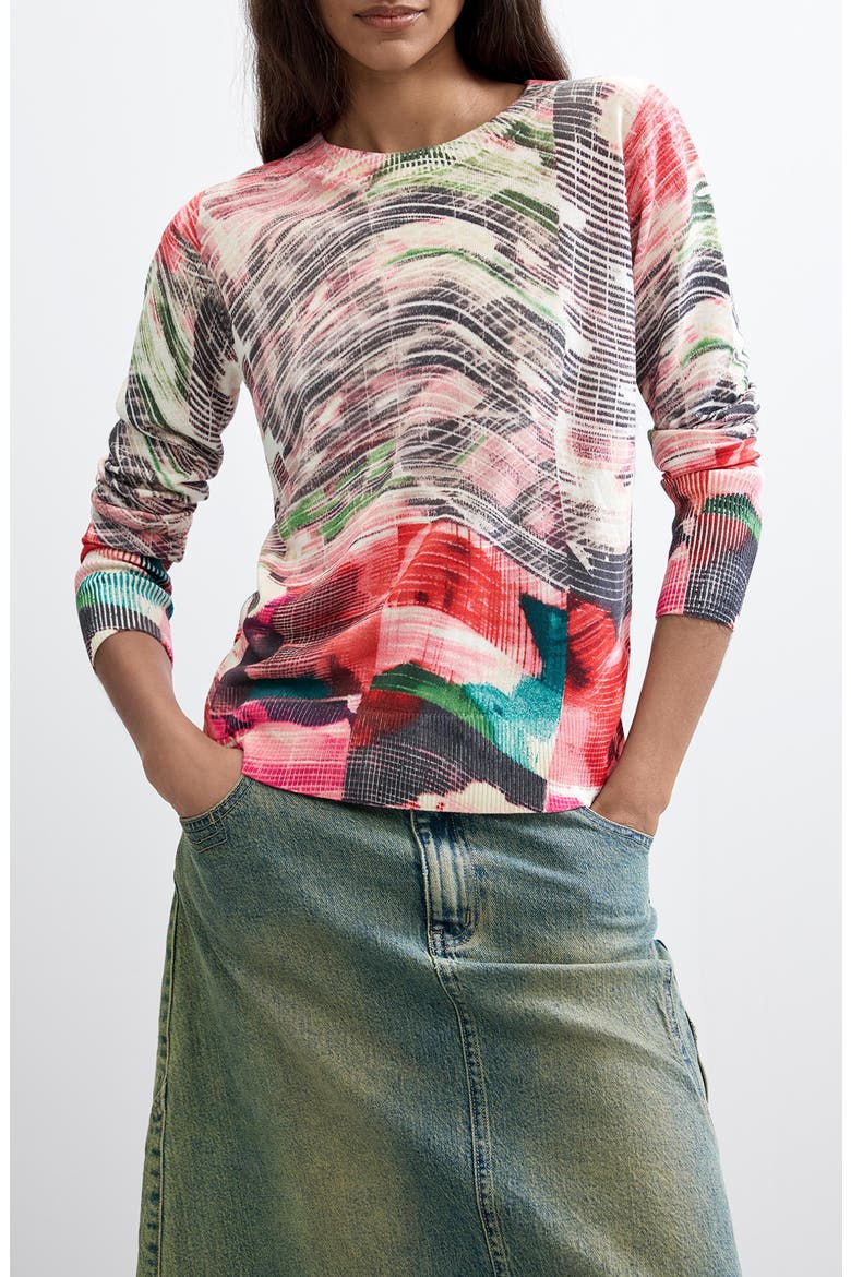 Print Long Sleeve Sweater, Main, color, PINK