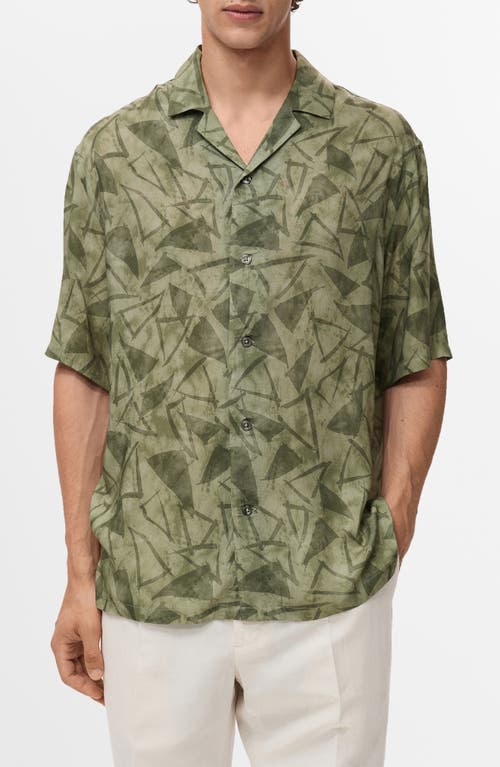 Mango Abstract Print Camp Shirt In Green