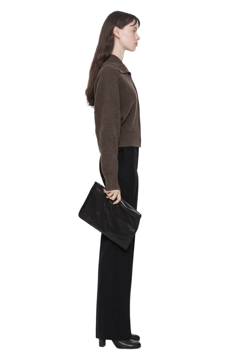 Caron Wool Cardigan, Alternate, color, MOLE BROWN
