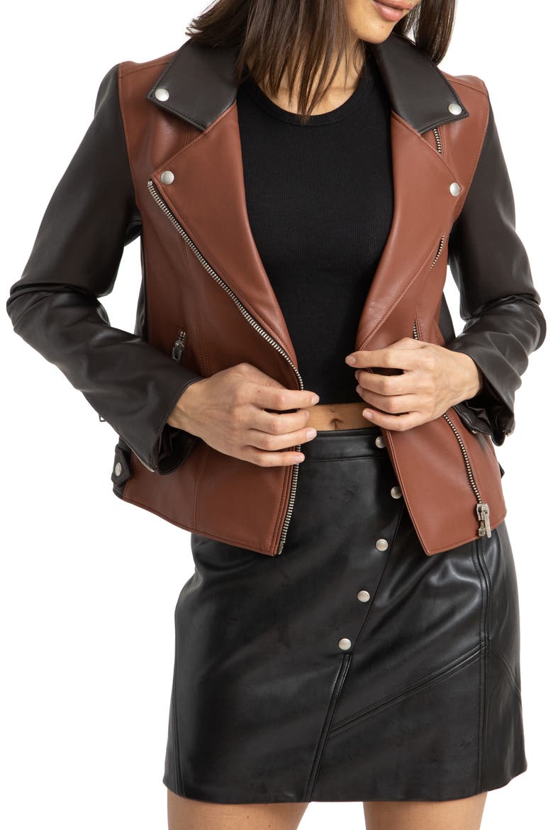 Two-Tone Faux Leather Moto Jacket, Main, color, TWO SIDE