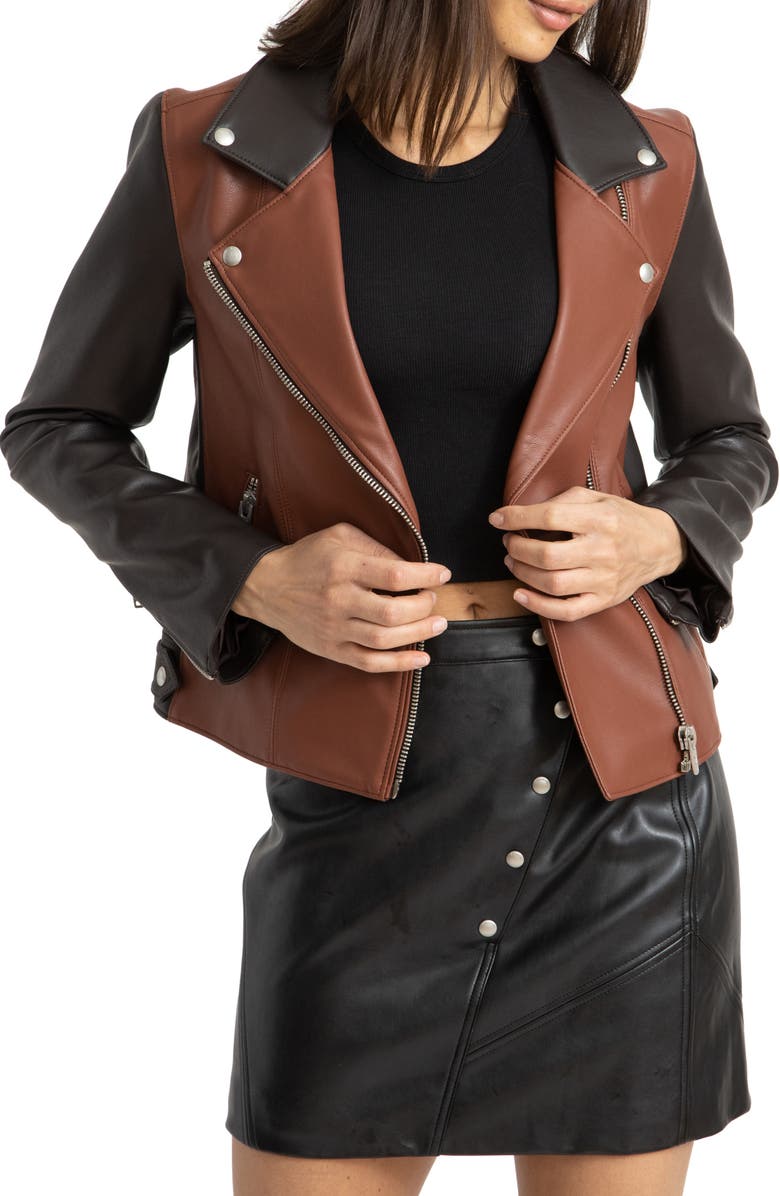 BLANKNYC Two-Tone Faux Leather Moto Jacket, Main, color,