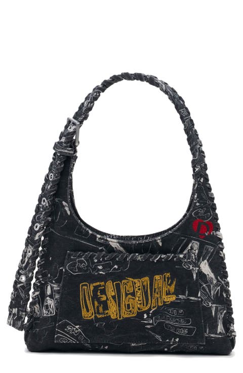 Embroidered Denim Shoulder Bag